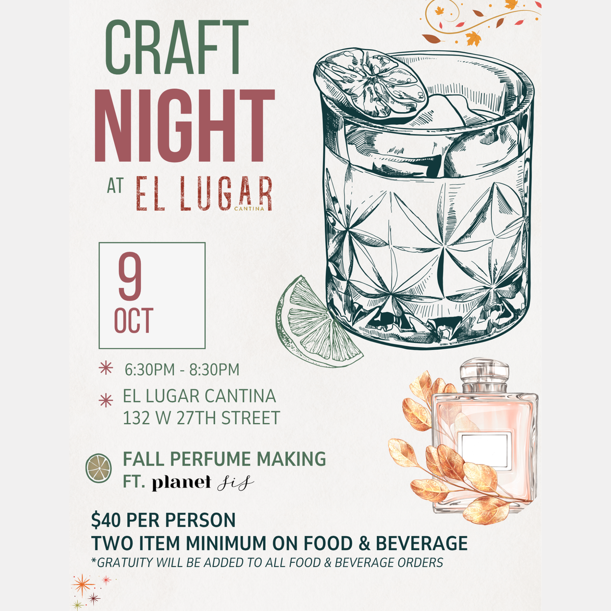 El Lugar Cantina X Planet Sis Evening of Perfume Making Planet Sis